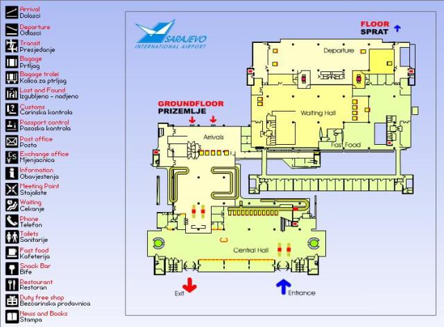 Схема международного аэропорта Сараево-Бутмир