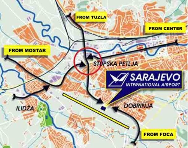 Как доехать на машине до аэропорта Сараево-Бутмир