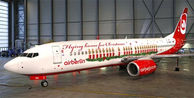 Airberlin нанесла рождественские огни на свой самолет